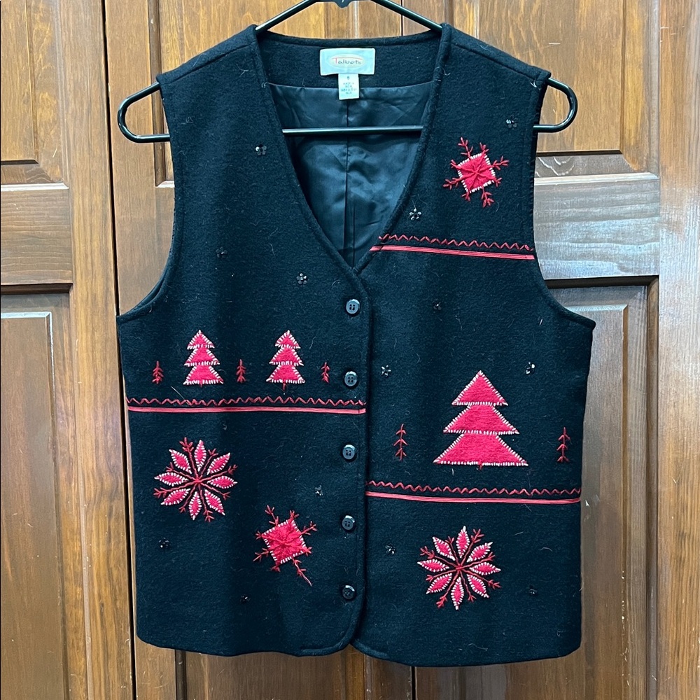 Talbots Black and Red Festive Vest
